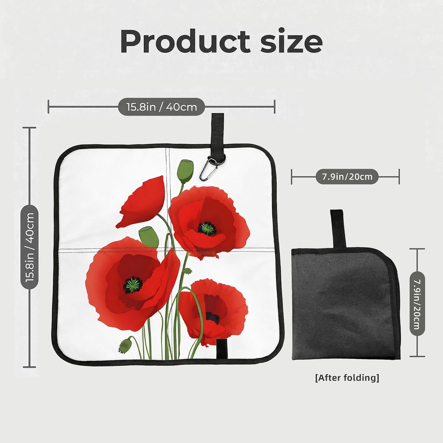 (Poppy Flowers) Sitting Pad Foldable Seat Cushion Lightweight Camping Seat Mat with Hook for Outdoor Hiking Picnic Camping
