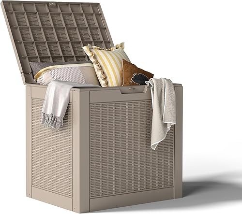 Miniatura 19 de Caja para Terraza de Resina Impermeable de 80 Galones, Resistente a los Rayos UV, Almacenamiento al Aire Libre para Jardín, Patio, Porche, Paquetes,