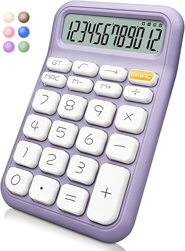 Calculadora linda,12 dígitos,Pantalla LCD grande,Botones grandes de la calculadora púrpura,Calculadora de interruptor mecánico,Calculadora de