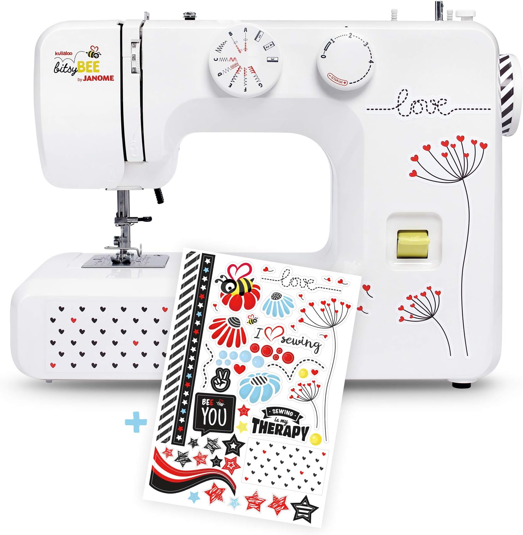 Janome beginner sewing machine kullaloo bitsyBEE by kullaloo, 5 year warranty - cool stickers included