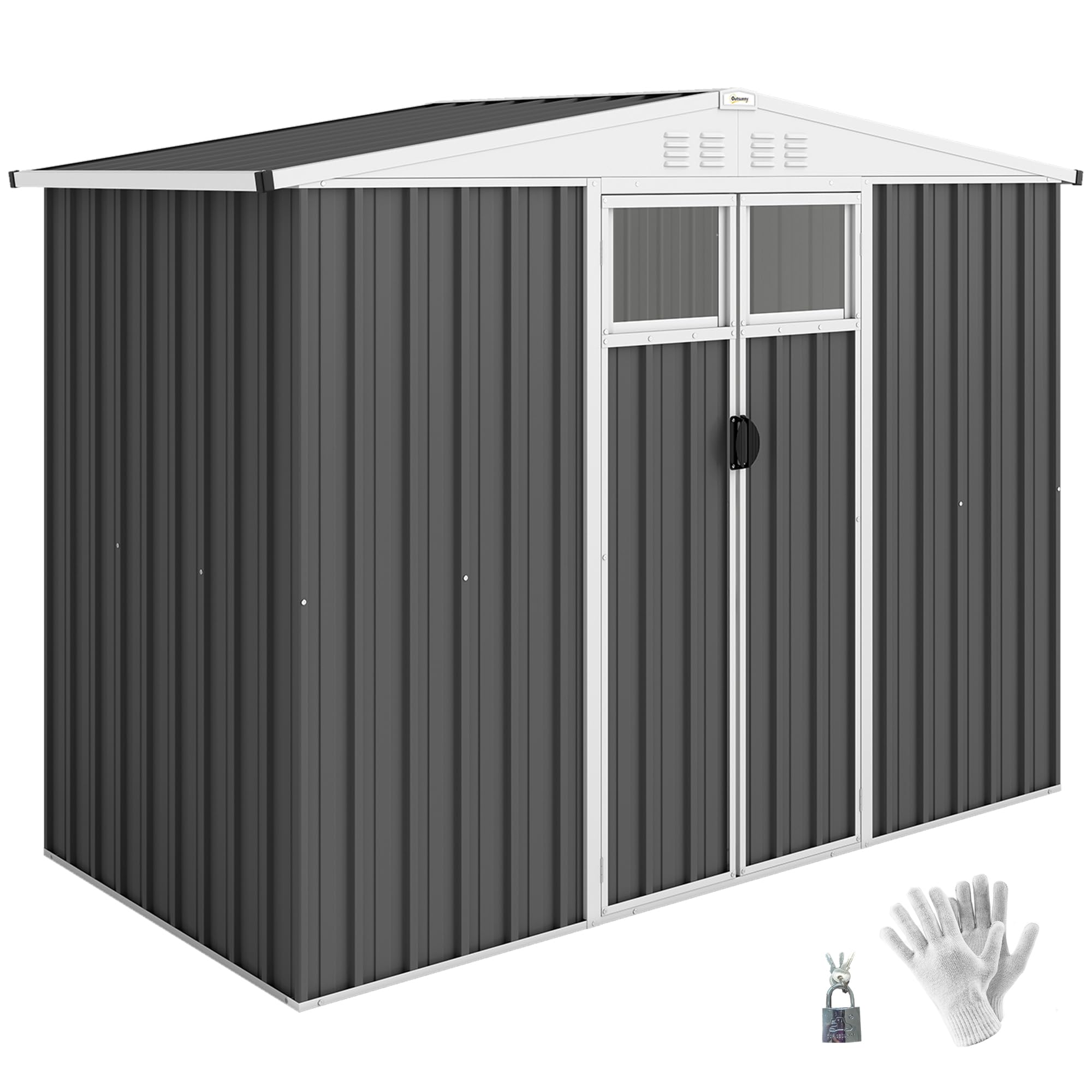 Outsunny Dark/Grey 8X4 Metal Garden Shed Garden Storage Shed With Window