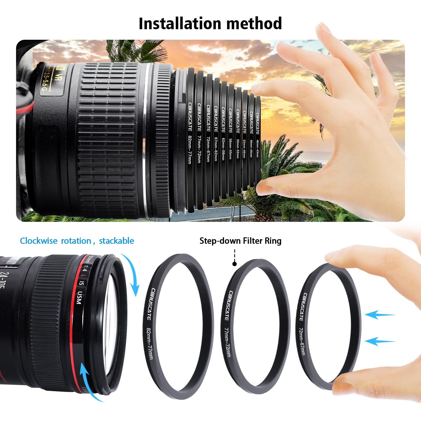 Anello Adattatore Step Down Anello Adattatore Step-Down 52mm A 48mm Per Fotocamera - In Metallio, Nero, Universale Adattatore Anelli K&amp;f