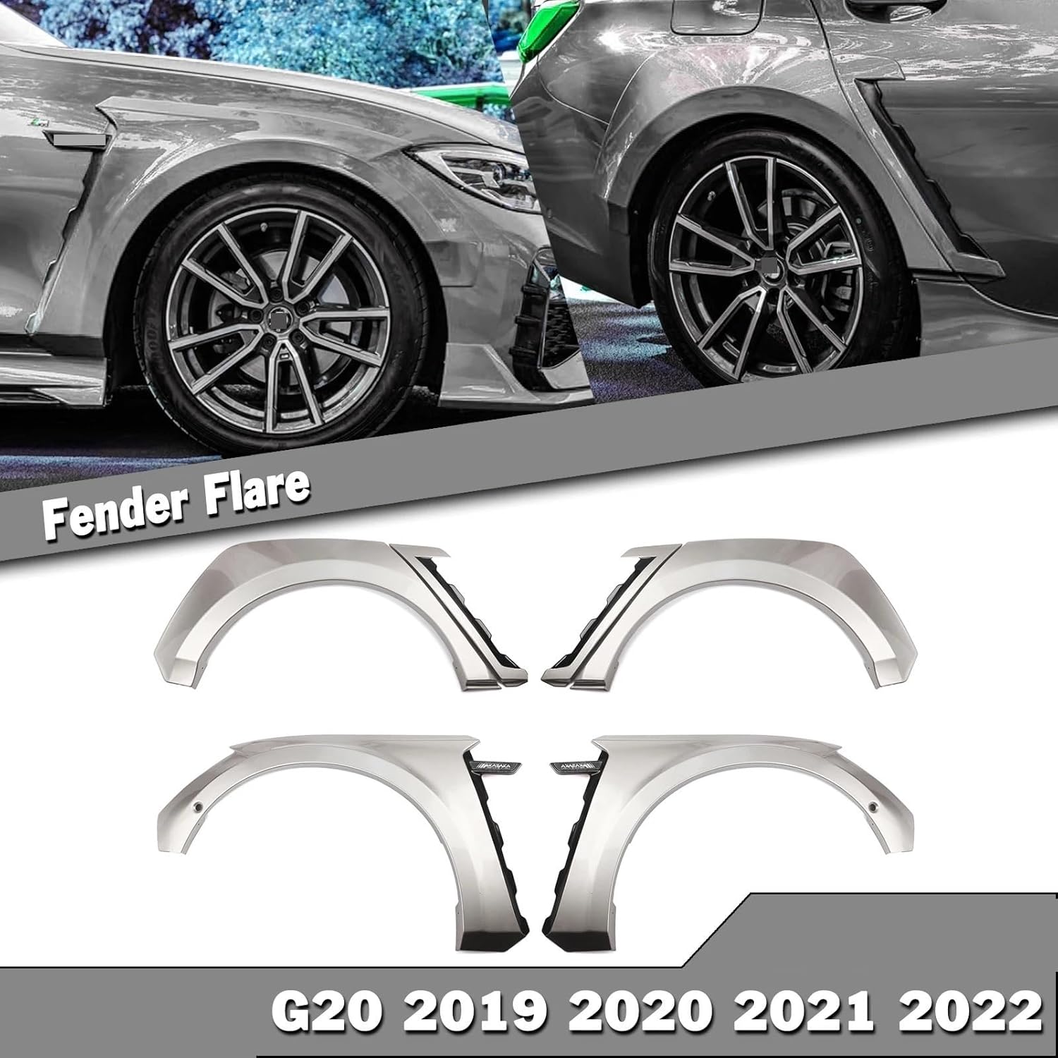 Fender Flares Trim Compatible for BMW G20 G28 3 Series 330i M340i 2019 2020 2021 2022 M Sport Wide Wheel Arch Brow Cover Eyebrow (Color : White)