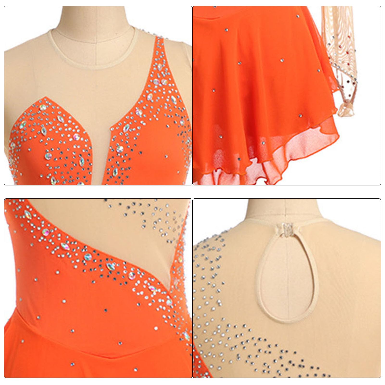 Robe Patinage Artistique avec des Diamants, sans Manches Robe Patinage à roulettes, Coupe AjustéE Gymnastique Danse Justaucorps Short SéCurité IntéGré