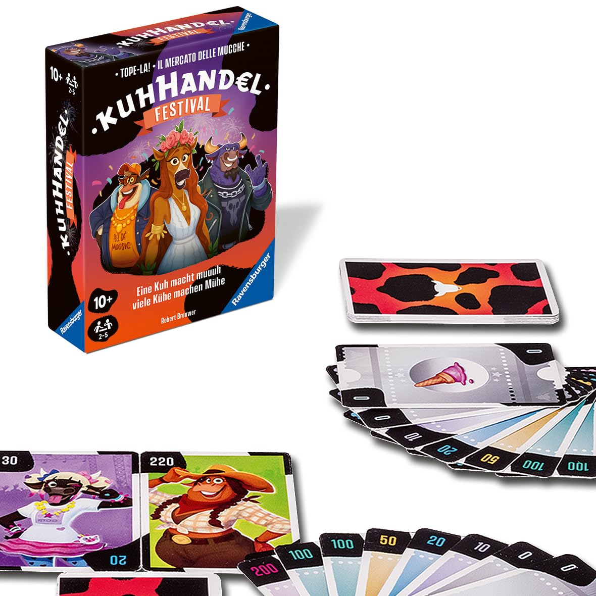 Ravensburger Spiele 22471 - Kuhhandel-Festival - Gesellschaftsspiel für 2-5 Spieler, Kartenspiel mit Kühen ab 10 Jahren, Auktionsspiel, Versteigerung Spiel