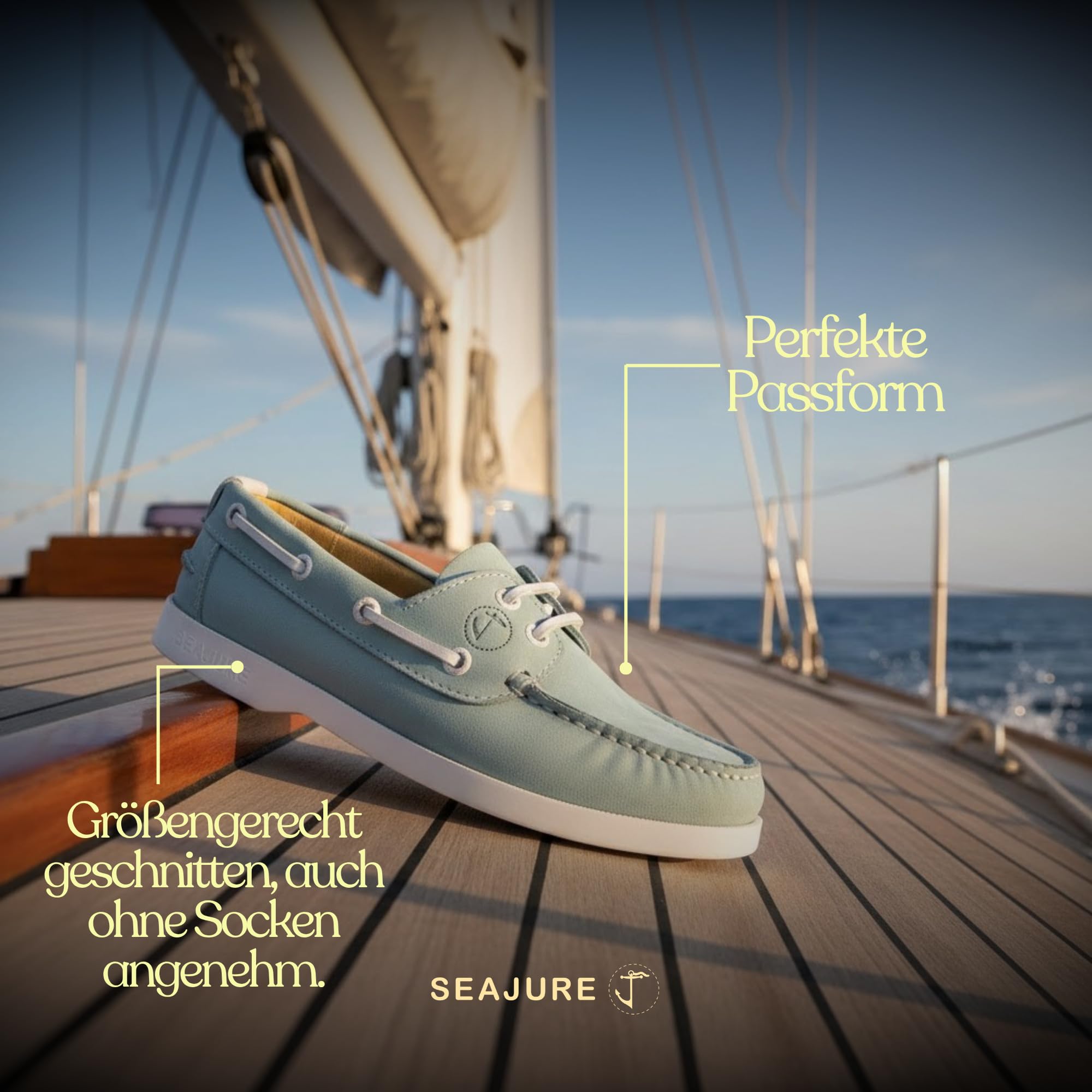 Seajure Nacpan Damen Bootsschuhe Boat Shoes aus Nubukleder in Hellblau, Mokassins Damen im eleganten Nautik Look, Bequeme Lederschuhe für Sommer, Handgefertigt mit Rutschfester Sohle
