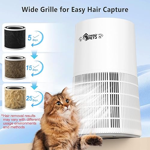 Miniatura 3 de Ownpets Purificador de aire para mascotas con HEPA y filtro de carbón activado, filtro lavable 5 en 1 para habitaciones grandes de hasta 2200 pies