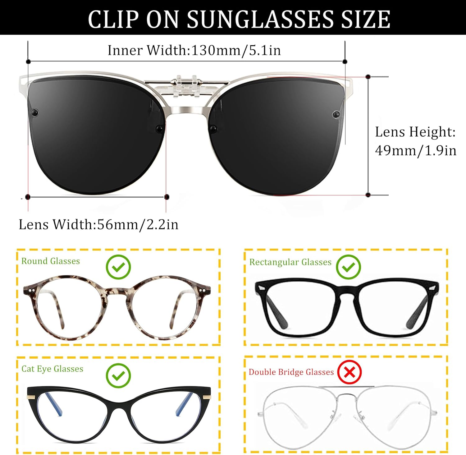 Polarized Clip on Sunglasses over Prescription Glasses Anti-Glare UV Protection Cat Eye Flip up Clip-on Eyeglasses - Image 3