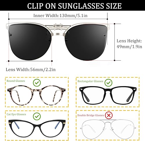 Miniatura 3 de Gafas de sol polarizadas con clip antirreflejos, protección UV 400, gafas de sol CateyeAviator, gafas de sol con clip en gafas graduadas