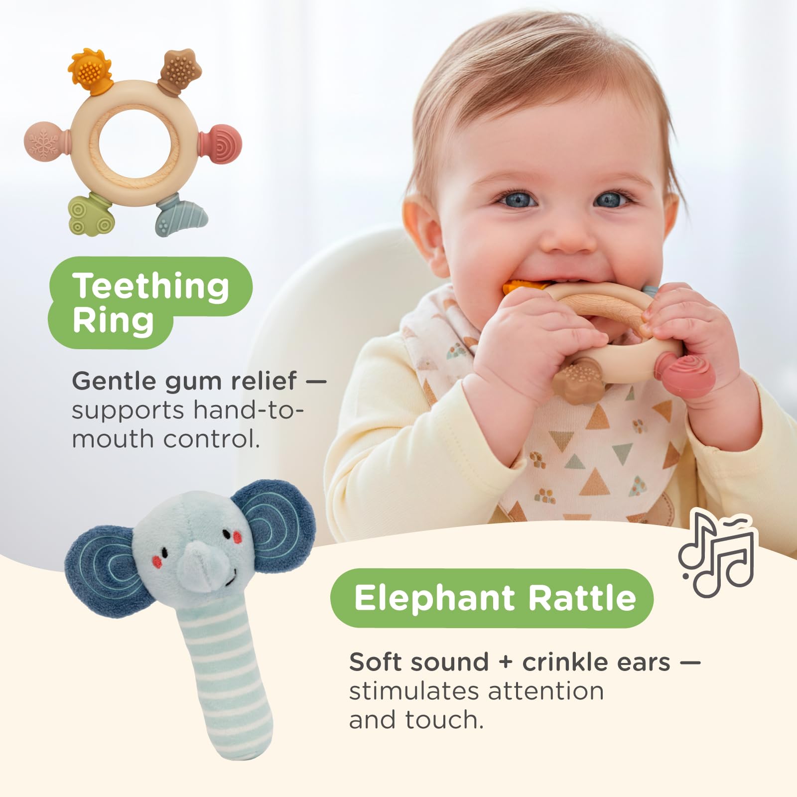 Nene Toys Montessori 0–6 Mies. – 7-w-1 Sensoryczny Zestaw dla Niemowląt z Książeczką Kontrastową, Bębenkiem, Chusteczkami, Piłkami, Gryzakiem i Grzechotką – Prezent dla Noworodka