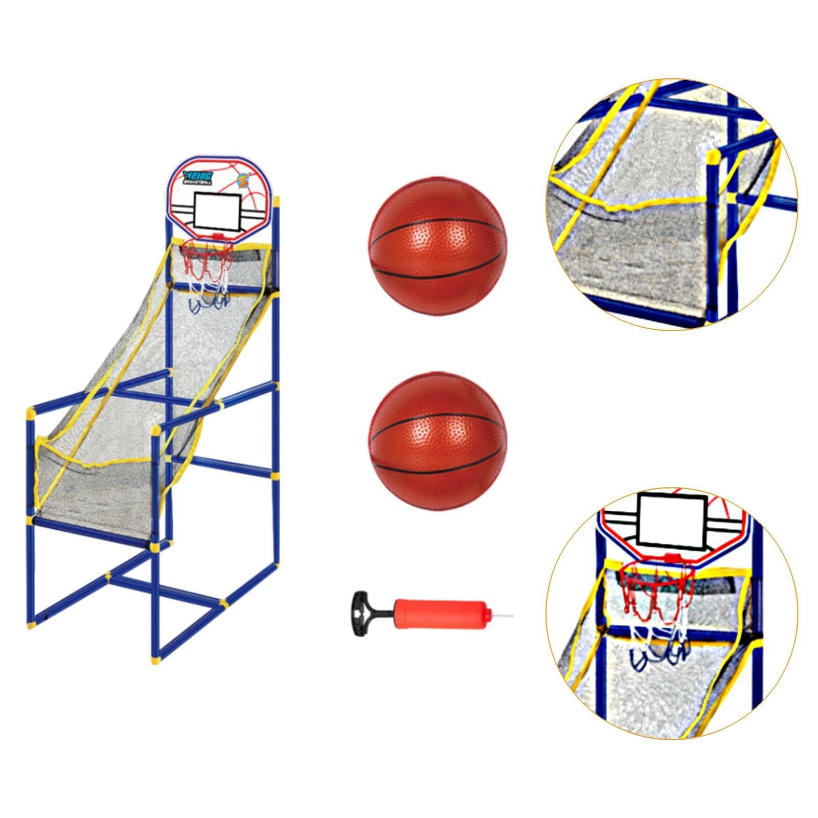 Set da Basket Arcade in 3 Pezzi, Canestro da Basket per Interni, Palla Gonfiabile, Supporto Regolabile per Bambini, Struttura Robusta, Adatto per, con 2 Basket