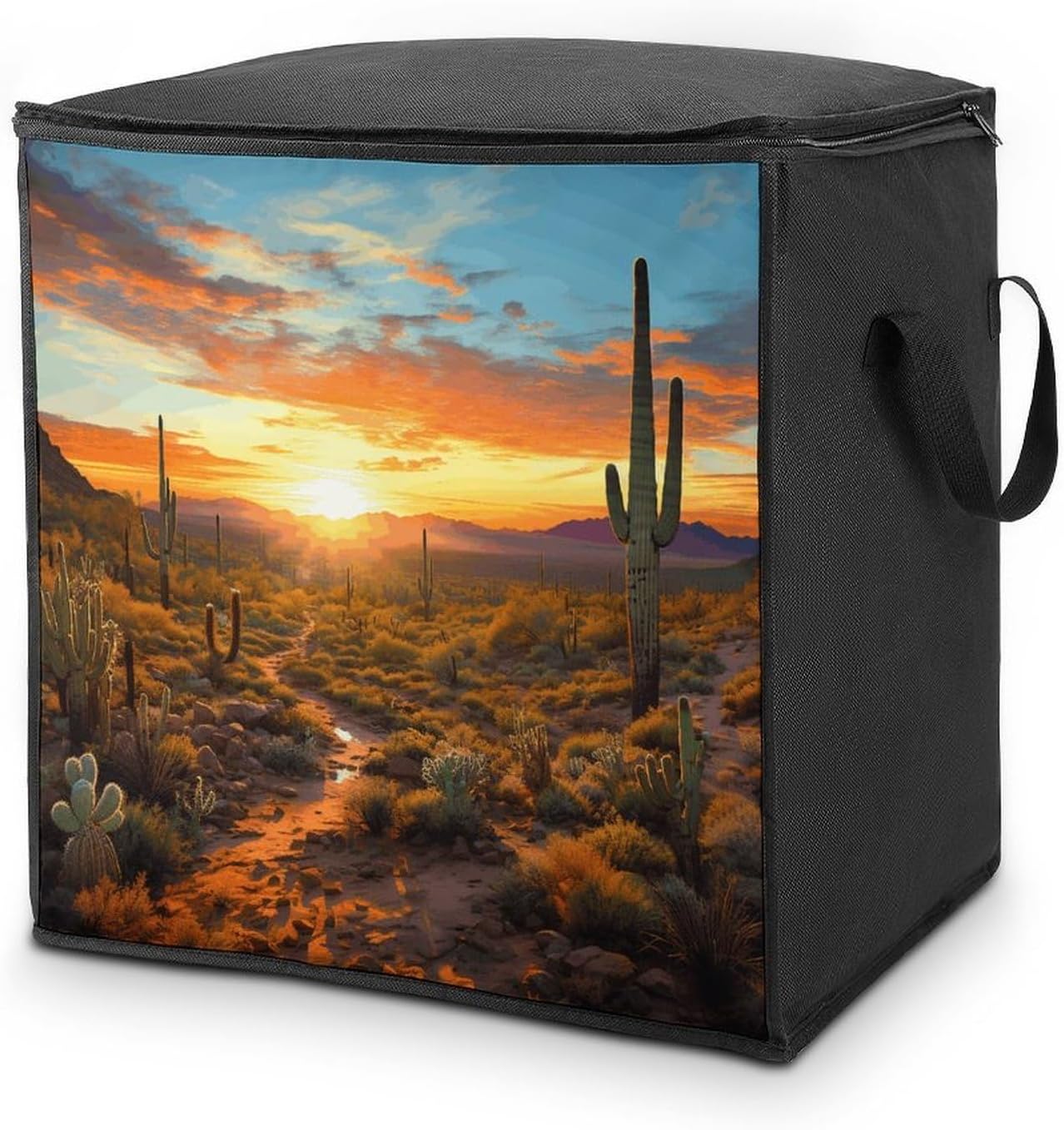 Saguaros at Sunset Storage Bag with Zippers And Handle Extra Large Bedding Comforter Storage Bag Foldable Blanket Storage Bags Fabric Moving Bags for Closet Organizer (70L)