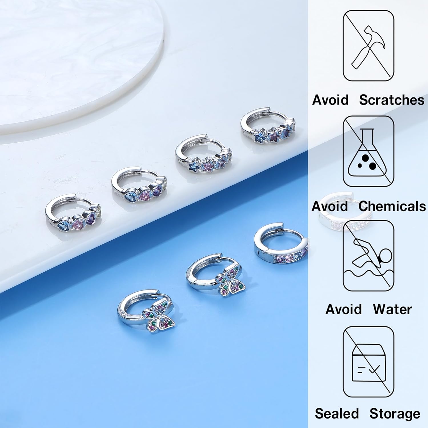 YADOCA 4 Pairs Hypoallergenic Hoop Earrings For Girls Women Small Huggie Earrings Double Love Heart Hoop Earrings Tiny Cute CZ Butterfly Star Cartilage Earrings Hoop Jewelry For Sensitive Ear - Image 7