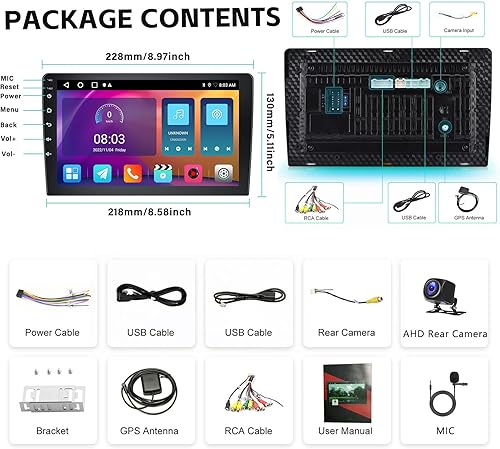 Miniatura 2 de 2+32G Android Doble DIN Estéreo de coche con Apple Carplay Android Auto Espejo Link Cambio Papel pintado Tema 9 pulgadas Unidad Principal Pantalla