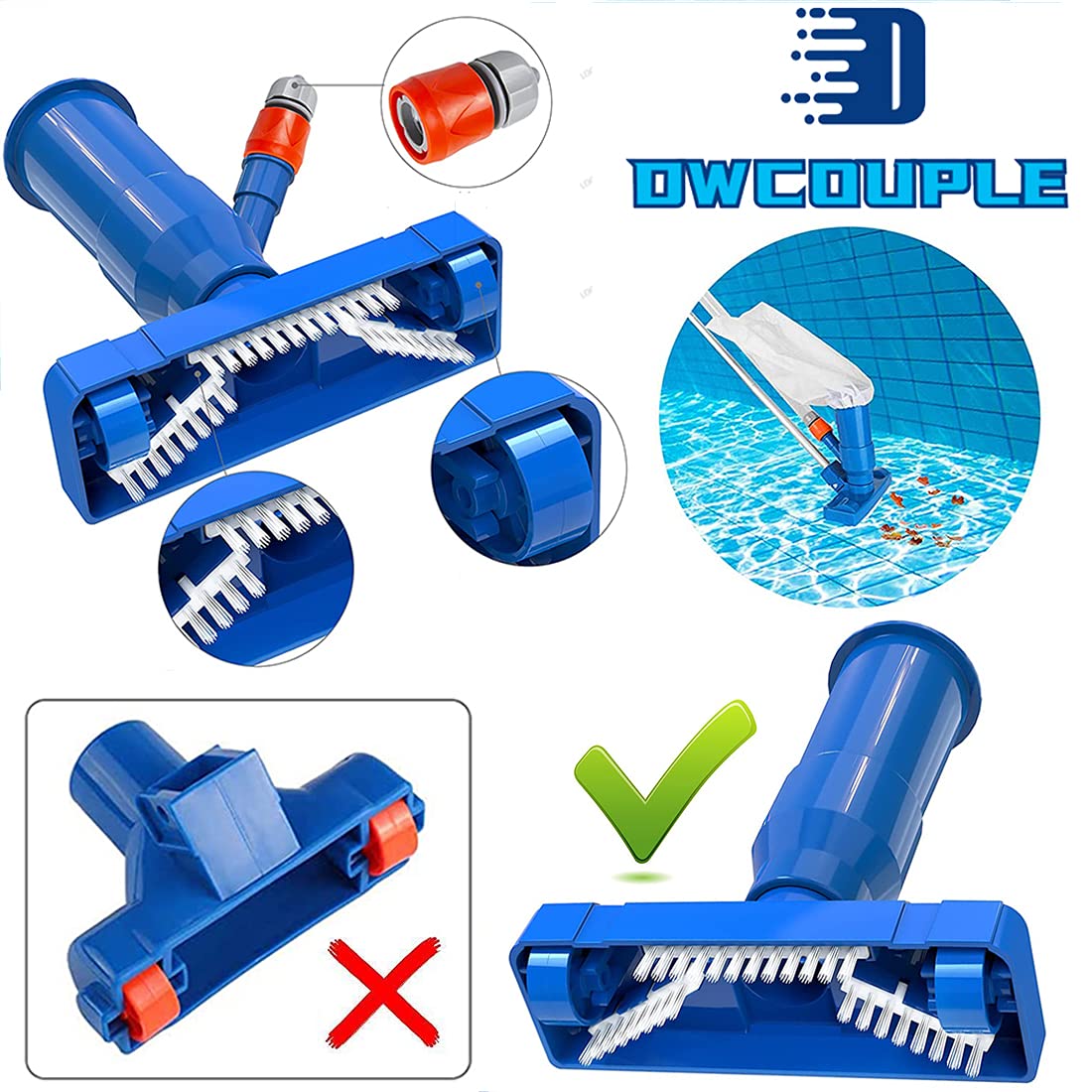 Aspirateur de Piscine Mini Jet avec Tête d'aspiration à Nettoyage Rapide Outil de Nettoyage de Piscine avec Brosses,Sac de Collecte - Aspirateur Piscine pour Spa/étang,avec 1 Paire DE Gants
