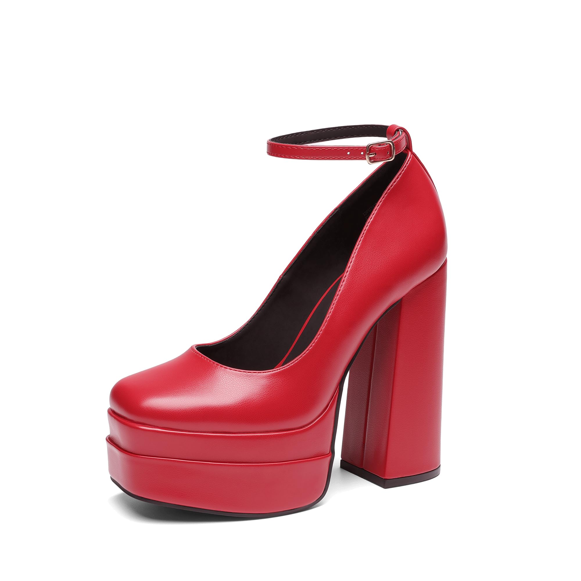 DREAM PAIRS Scarpe Y2K da donna con plateau, tacco alto, punta chiusa, tacco alto, punta quadrata, cinturino alla caviglia, alla moda