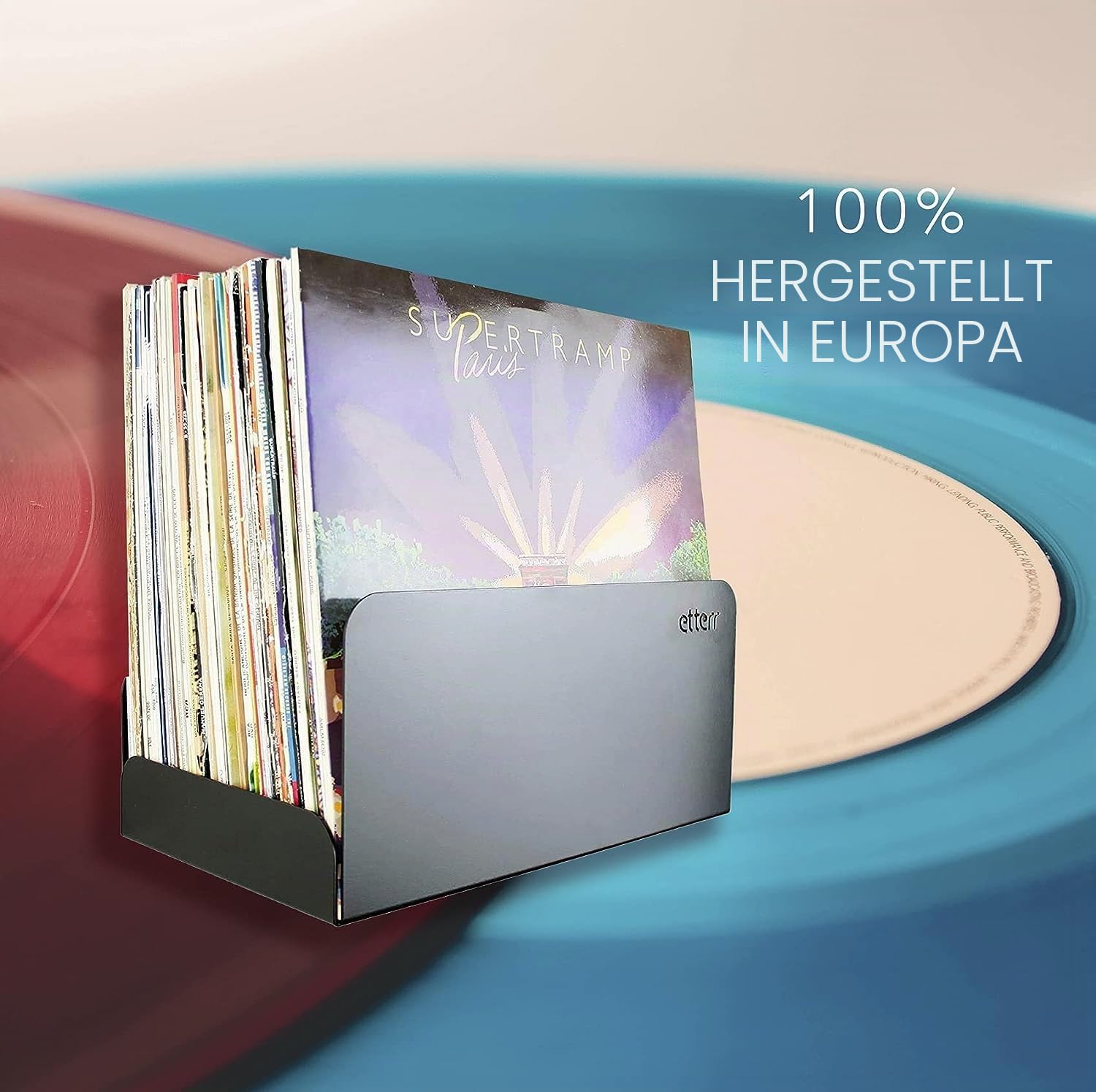 Doppelpack Vinyl Halter | für 50 Vinyls | 100% Stahl | Schallplatten Wandhalterung | Schallplattenständer | Schallplatten Regal | Schallplattenregal | Vinyl Regal