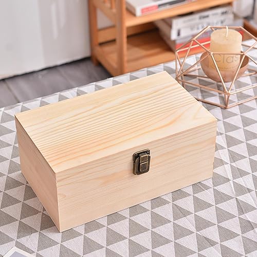 Miniatura 4 de Caja grande de madera sin terminar con tapa con bisagras, caja de almacenamiento de madera sin terminar de 10.6 x 8 x 5.7 pulgadas, caja de madera