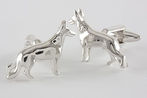Miniatura 3 de Gemelos de perro pastor alemán hecho a mano en plata de ley, Plata de ley