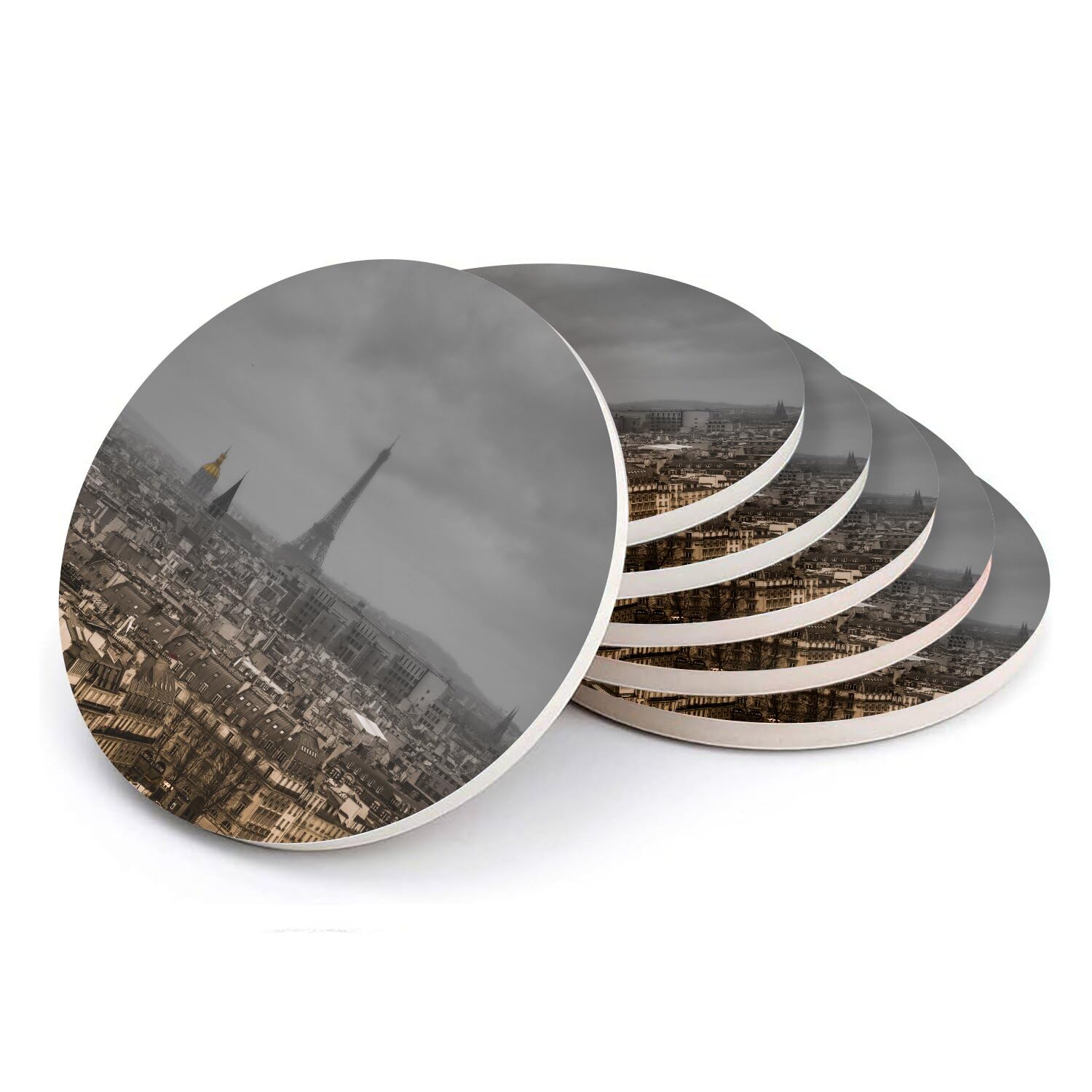 Sous-verre ronds en céramique souvenir de Paris Tour Eiffel - Idée cadeau lot de 6