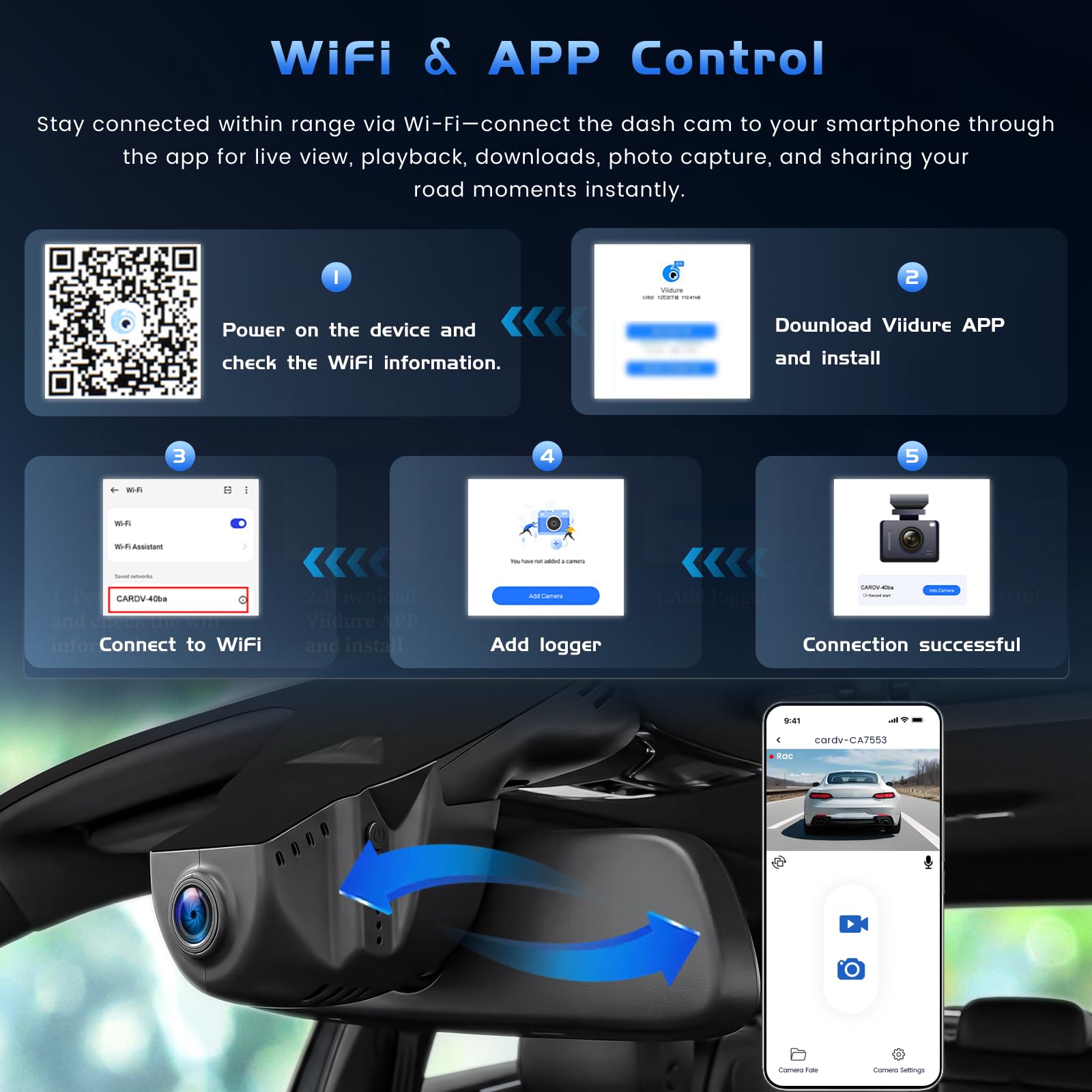Dashcam Voiture 4K Compatible avec VW Tiguan 2018-2024, Caméra de Voiture 2160P, vidéo WiFi, Capteur G, mode parking, Enregistrement en Boucle, Dashcam Voiture grand angle 150°, Plug&Play, Carte 64 Go
