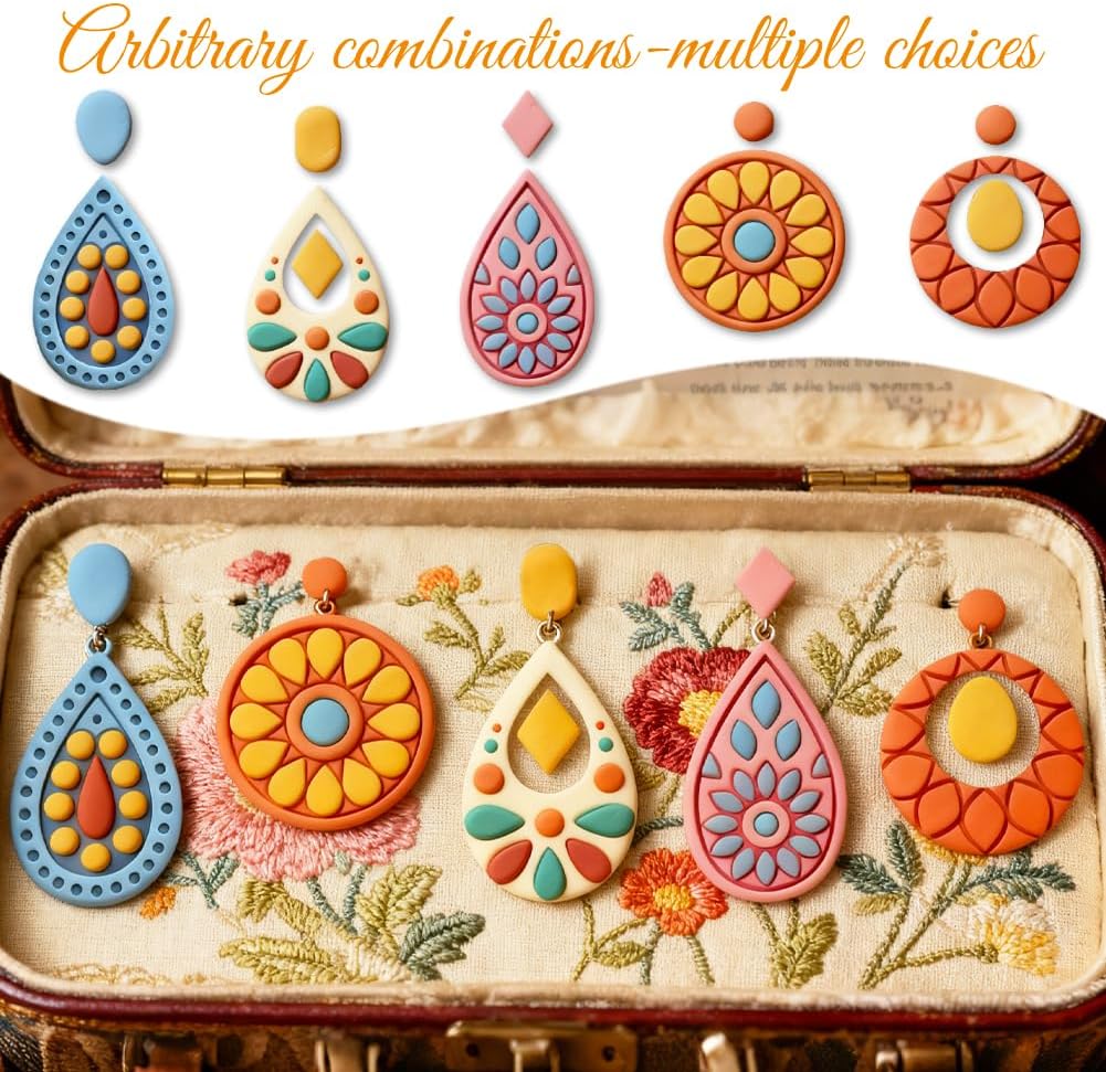 ORIGACH 15 Pcs Retro Pattern Earring Polymer Clay Cutters Set
