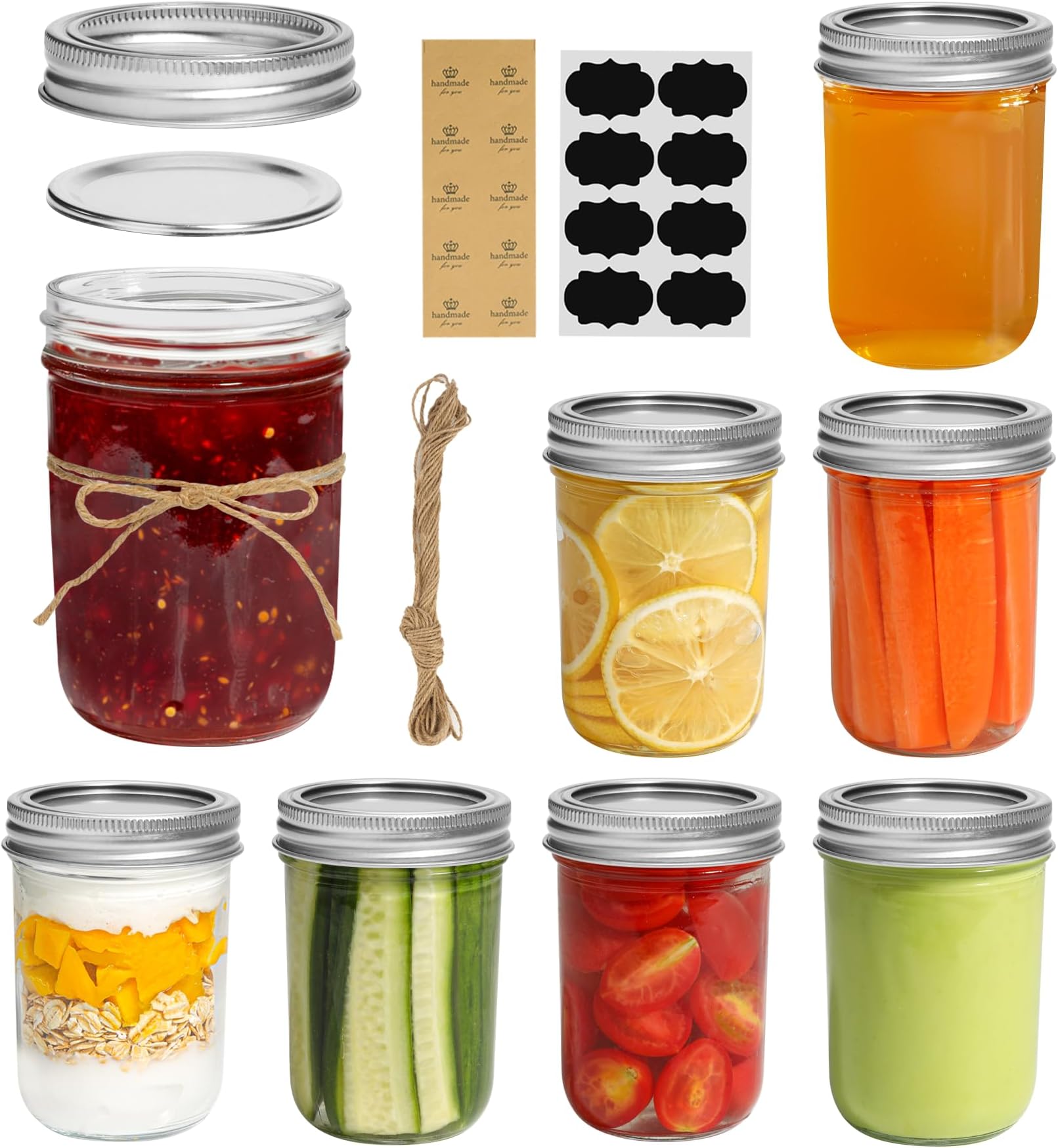 ComSaf Small Mason Jars 8oz - 8 Pack, Regular Mouth Mason Jar with Lids and Seal Bands, Glass Half Pint Canning Jar for Spice, Jam, Honey, Pickle, Dessert, Wedding Favors, DIY Candles Decor