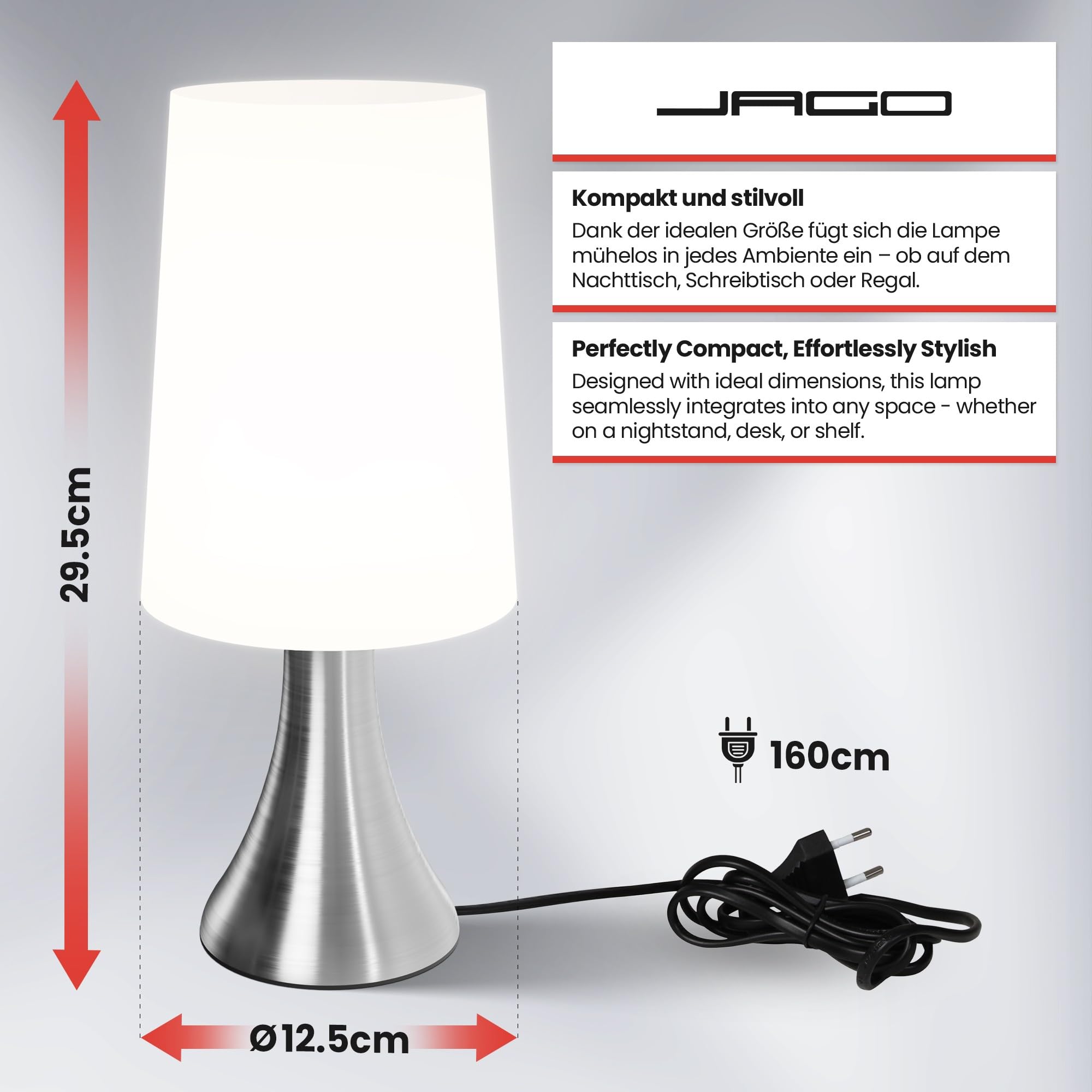 Jago Tischlampe Mit Dimmer Touch – 2er Set, Nachttischleuchte Mit 3 Helligkeitsstufen, E14-Fassung