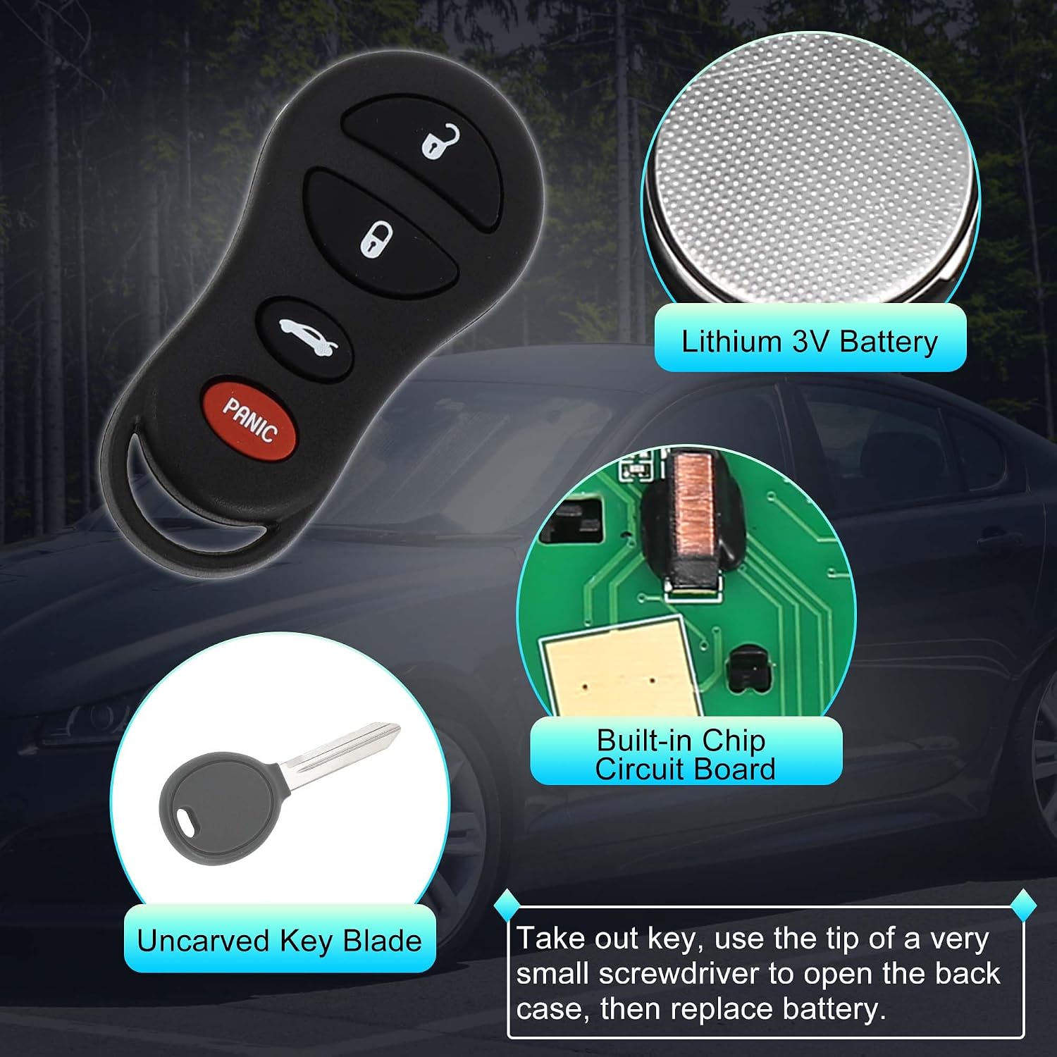 X AUTOHAUX 2 Set 315MHz GQ43VT9T Keyless Entry Remote Ignition Transponder Key Fob for Dodge Neon 2000-2005 for Chrysler Intrepid 1998-2000 64 Chip 4 Buttons 2pcs