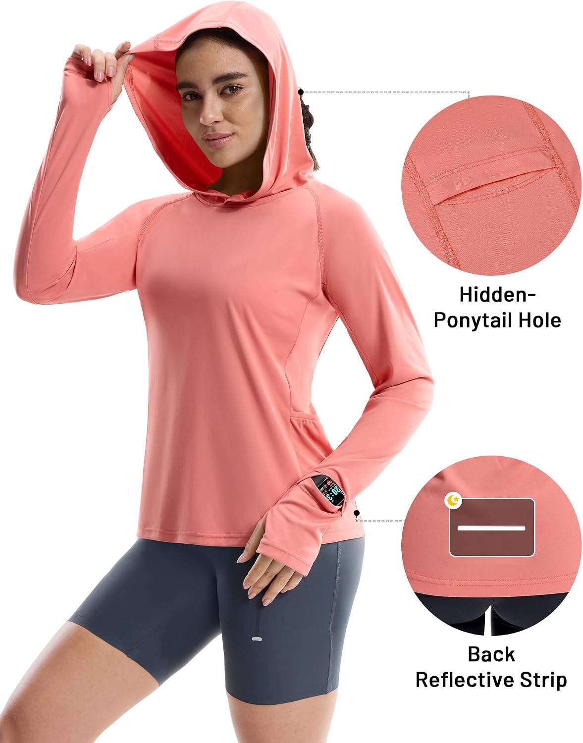 MIER Long Sleeve Sun Shirt for Women - Lightweight UPF 50+ UV Sun Protection Hoodie Quick Dry SPF Tops for Summer Running