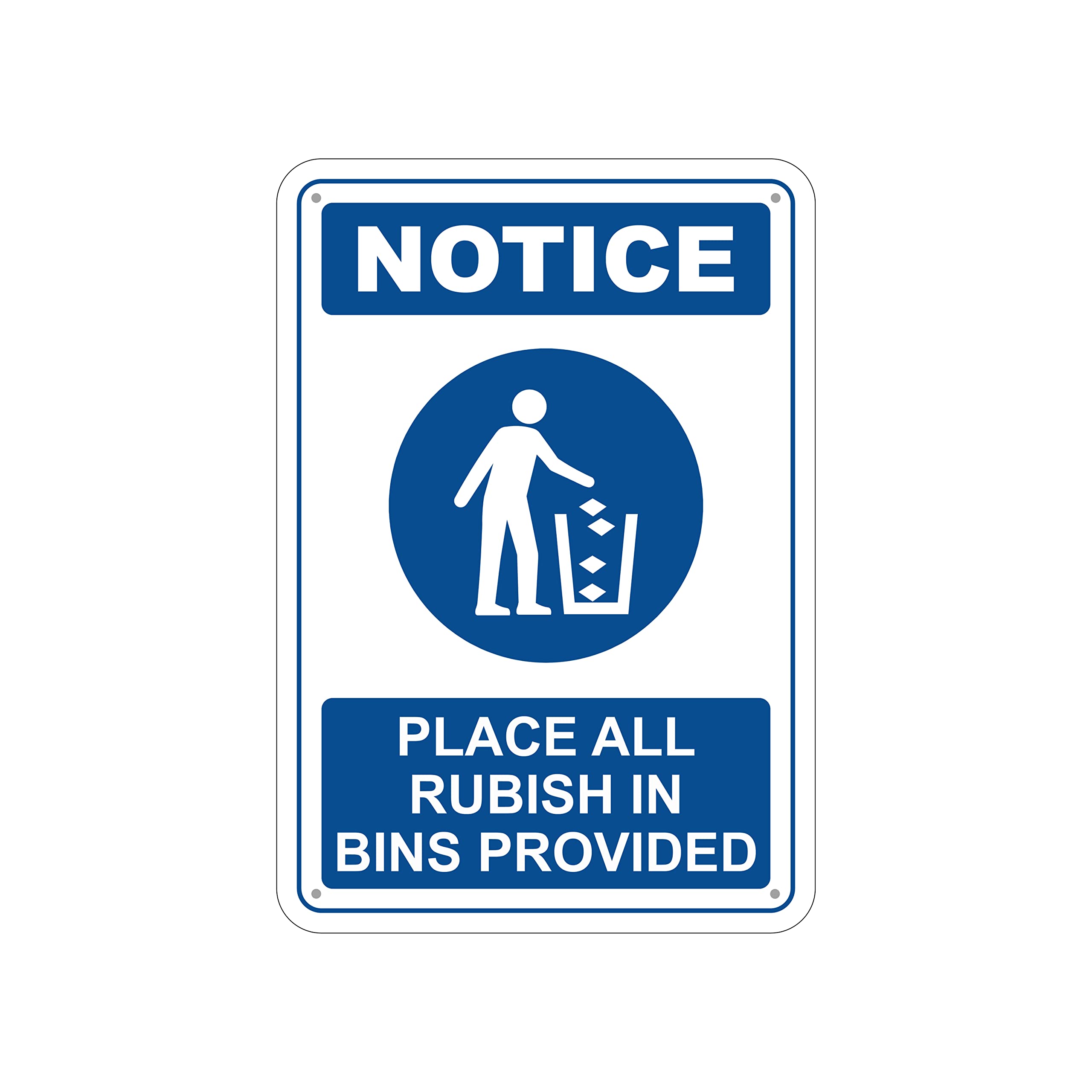 G Signage - 'Place All Rubish In Bins Provided' Sign with 3M Engineering Grade Reflective Surface - Aluminum - English (9.4" x 13.6" (240mm x 345mm))