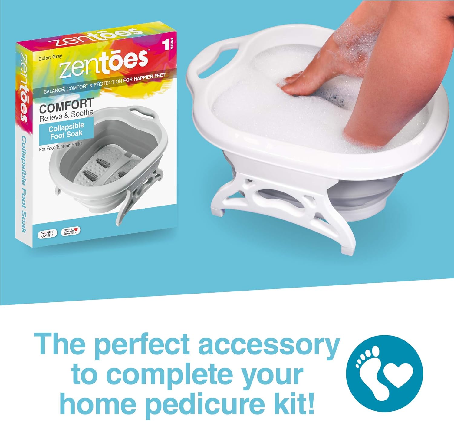 Collapsible Foot Soaking Bath Tub with Massage Rollers for Sore Feet - Stress and Tension Relief - Foldable Portable Pedicure Spa Basin (Gray)