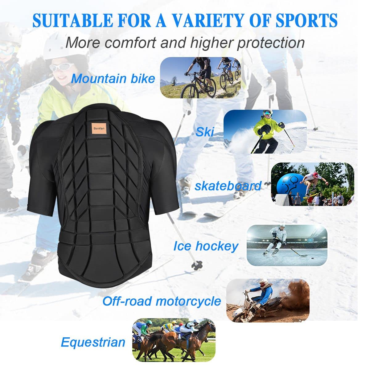 BenKen-Armadura para Esquiar al Aire Libre, Ropa Deportiva anticolisión, protección de Espalda, Equipo de protección para Snowboard para esquí y Ciclismo, Armadura de Cuerpo de esquí, tamañoxx-Large
