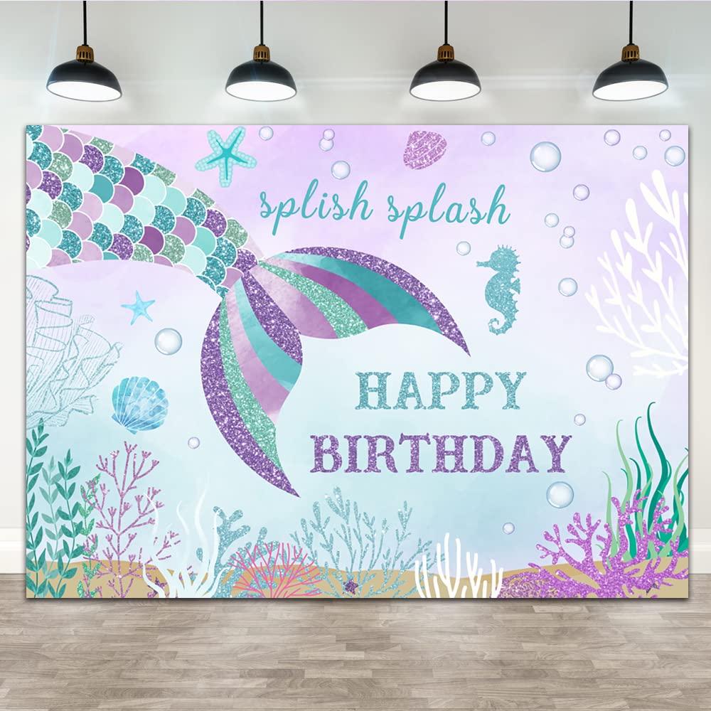 AIIKES Meerjungfrau Geburtstag Hintergrund – 1,8 X 1,2 M Vinyl, Mit "Happy Birthday" Aufschrift, Für Fotografie & Party