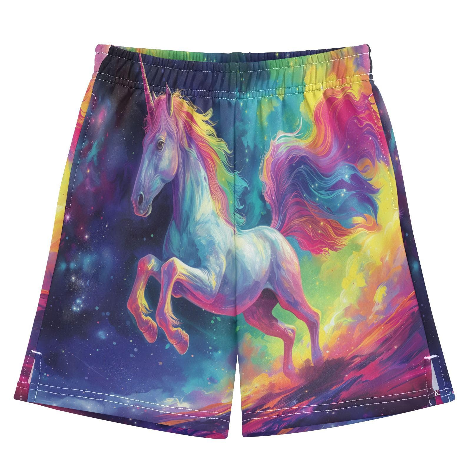 Colorful Unicorn Galaxy Boys' Shorts Summer Cotton Adjust Pocket Boys Shorts Size 8 Years Multicolor