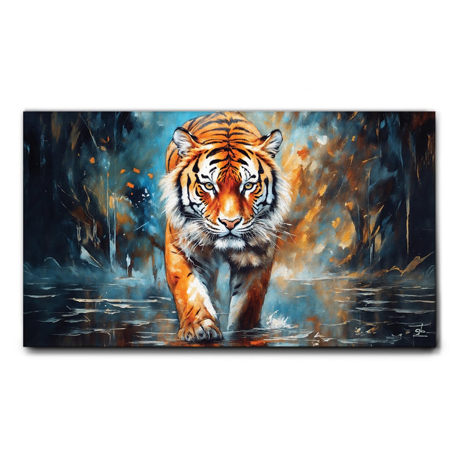 Giallobus - Cuadro - 65 - Tigre - Lienzo con marco estándar - 35x20 - Listo para colgar - Cuadros modernos para el hogar