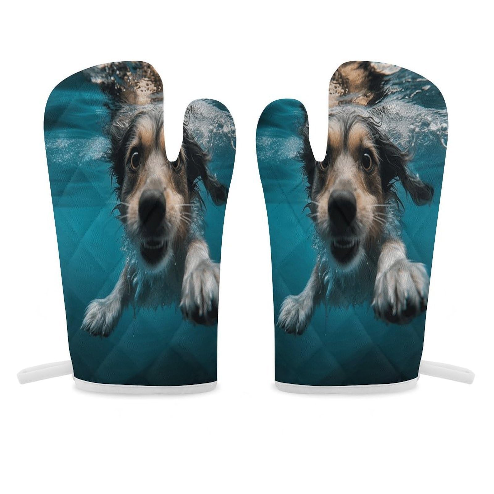 Underwater Dog Oven Mitt Heat Resistant Potholder Set,Durable Oven Gloves for Gifts,Glove Pot Holder for Cooking Baking Grilling BBQ