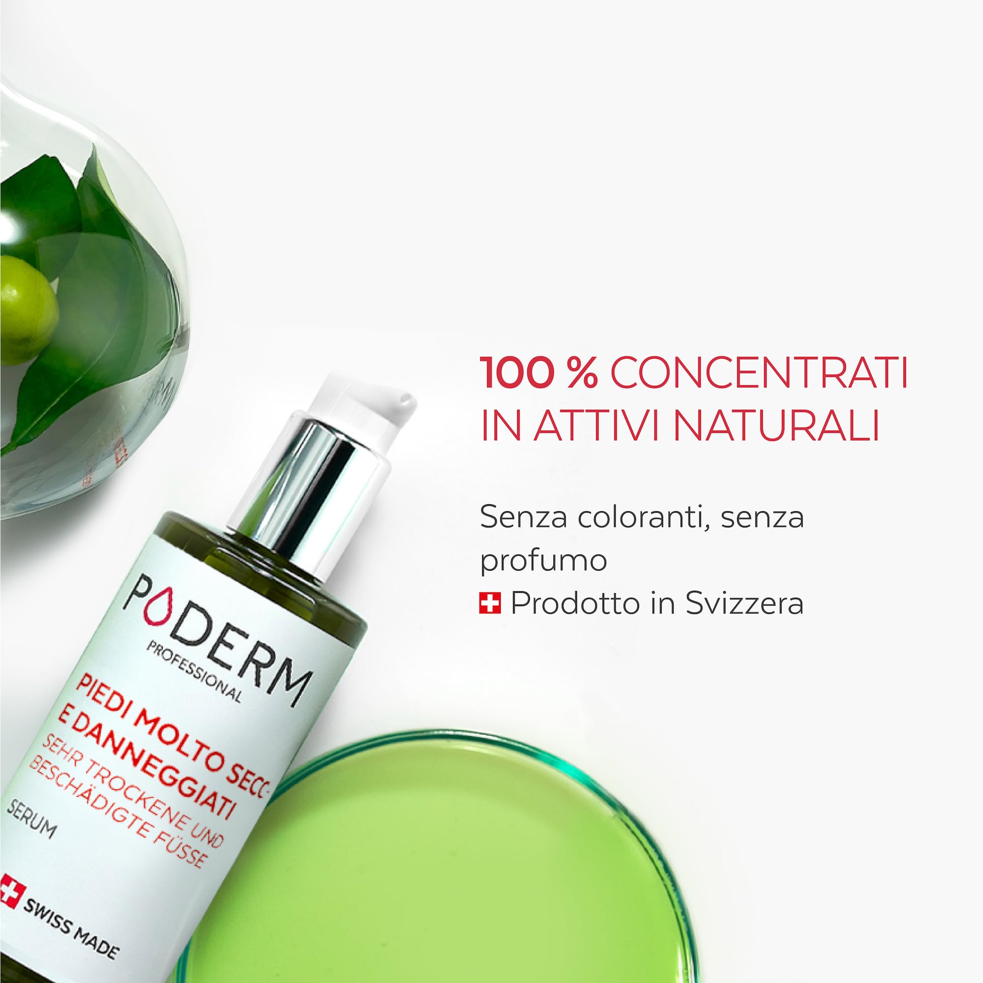 PODERM - PIEDI MOLTO SECCHI E DANNEGGIATI - Ripara e nutre intensamente per 24 ore - Piedi visibilmente riparati in 7 giorni - Ingredienti 100% naturali - Cura dei piedi - Swiss Made