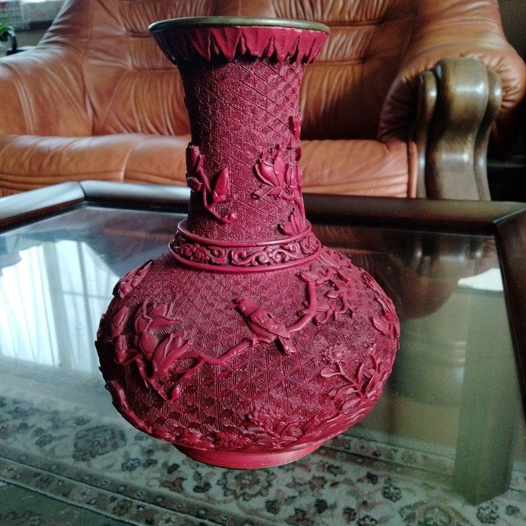 Amazon.co.jp: 中国骨董旧家蔵清の時代銅胎彫漆堆朱花瓶厚重感あり貴重