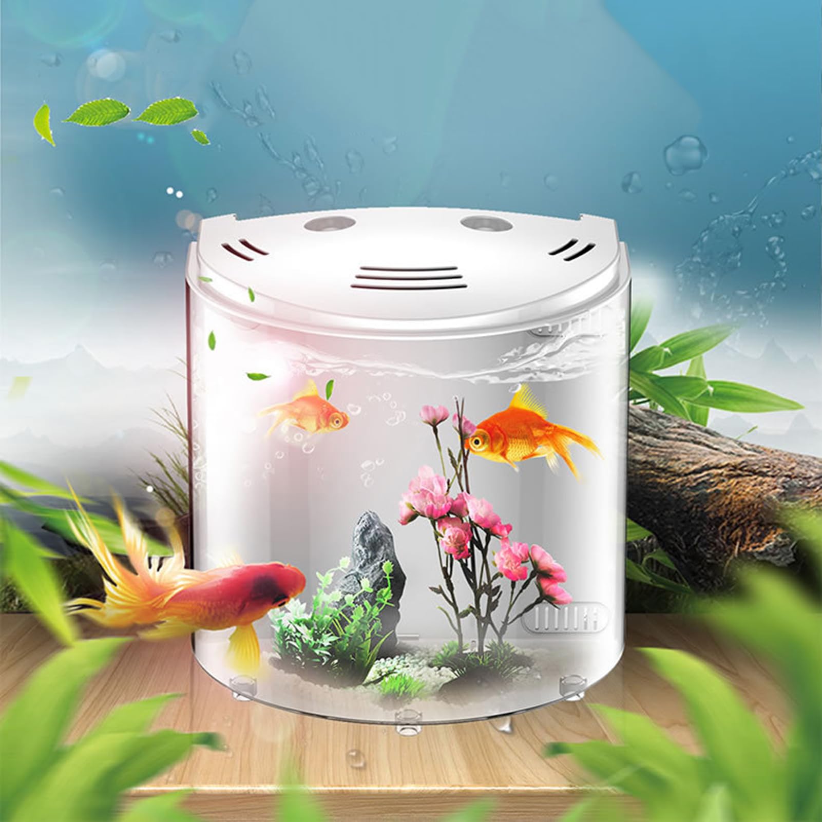Petit Aquarium avec Filtre et lumière - réservoir en Acrylique USB, Habitat de Poisson Transparent | 7.87x5.51x8.27 Pouces 5L Aquarium pompé Compact avec, Configuration Moderne pour Betta, Min