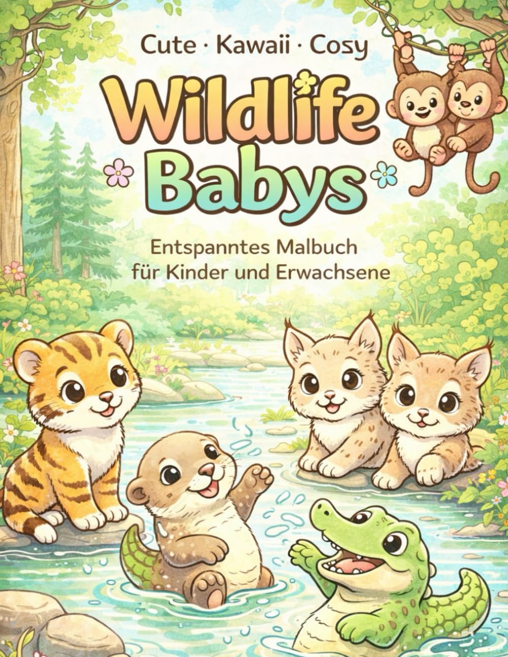 Cute · Kawaii · Cozy – Wildlife Babys: Ein entspanntes Malbuch für Kinder und Erwachsene mit niedlichen Tierbabys und liebevollen Szenen