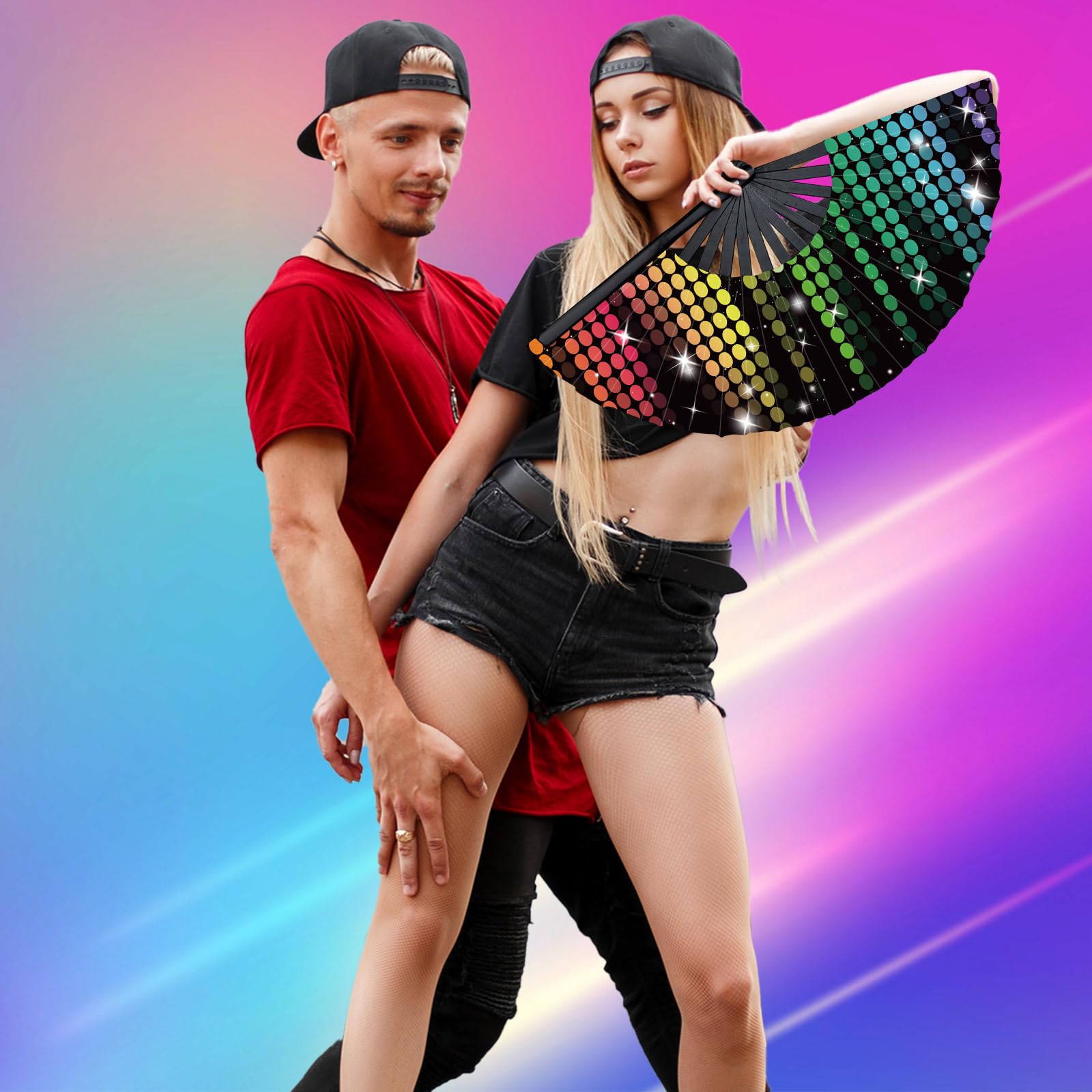 FairySandy Set di 15 grandi ventagli pieghevoli con costole di bambù e case Craft Rave Fans Rainbow Hand Fan per Drag Queen Dance Music Festival Party Performance e regali, 15 stili, 63,5 cm