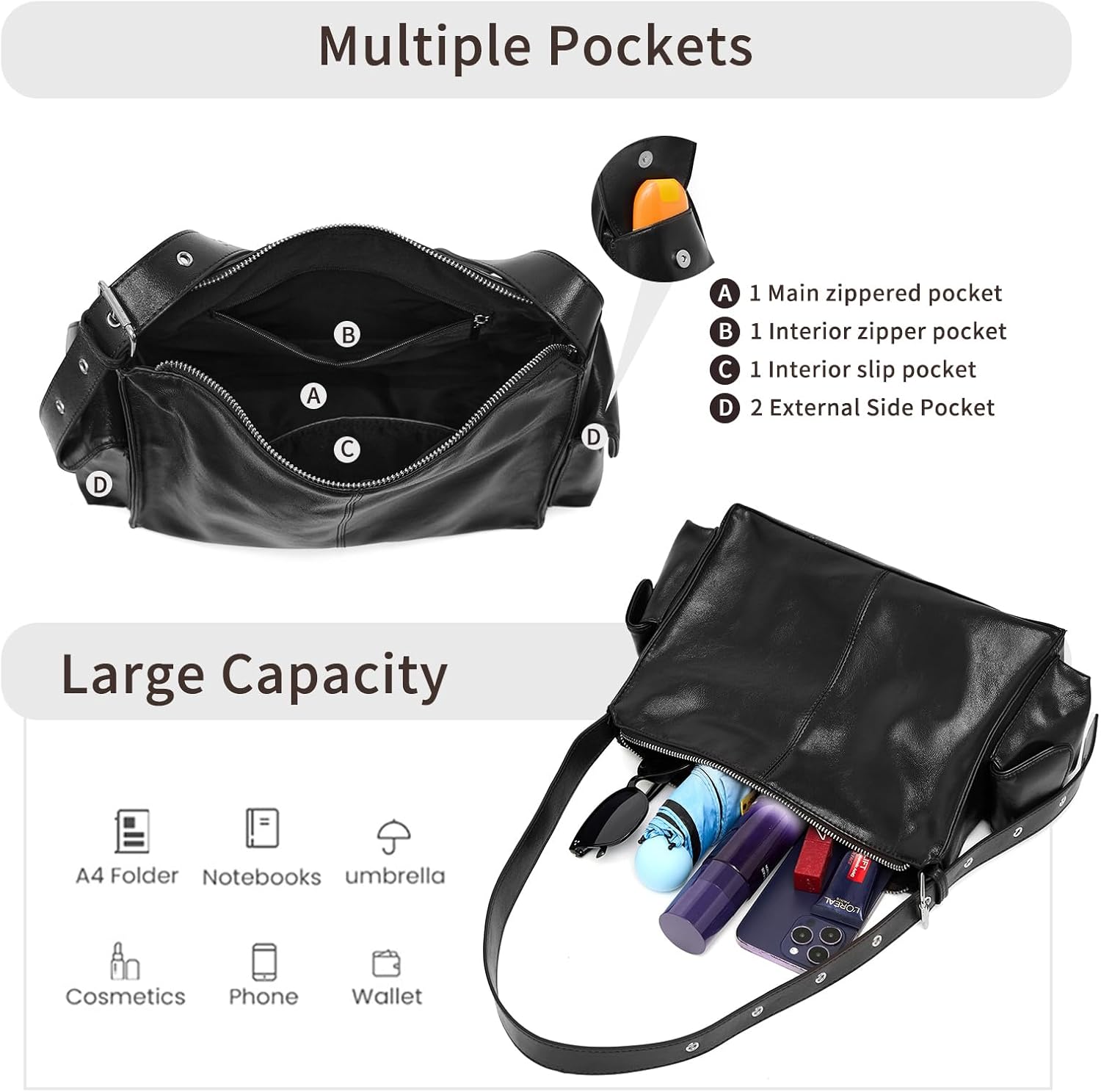 Y2k Shoulder bag Vegan Leather Hobo Slouchy Purse With Adjustable Strap - Image 5