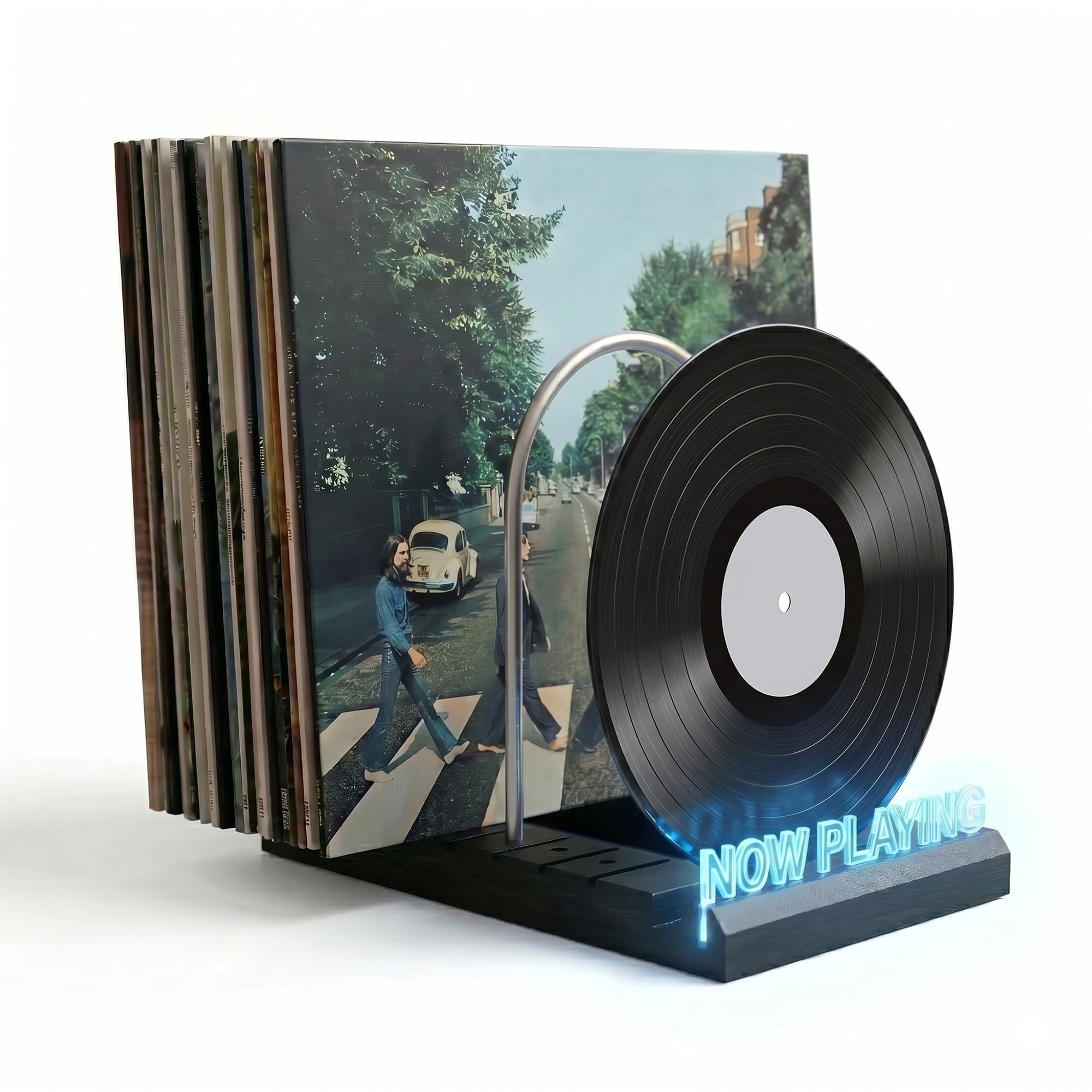 Contenitore per dischi in vinile per 60 LP, si illumina ora giocando supporto per dischi in vinile, design ispirato al vinile con luci LED a 7 colori, display per dischi in vinile, regali musicali per