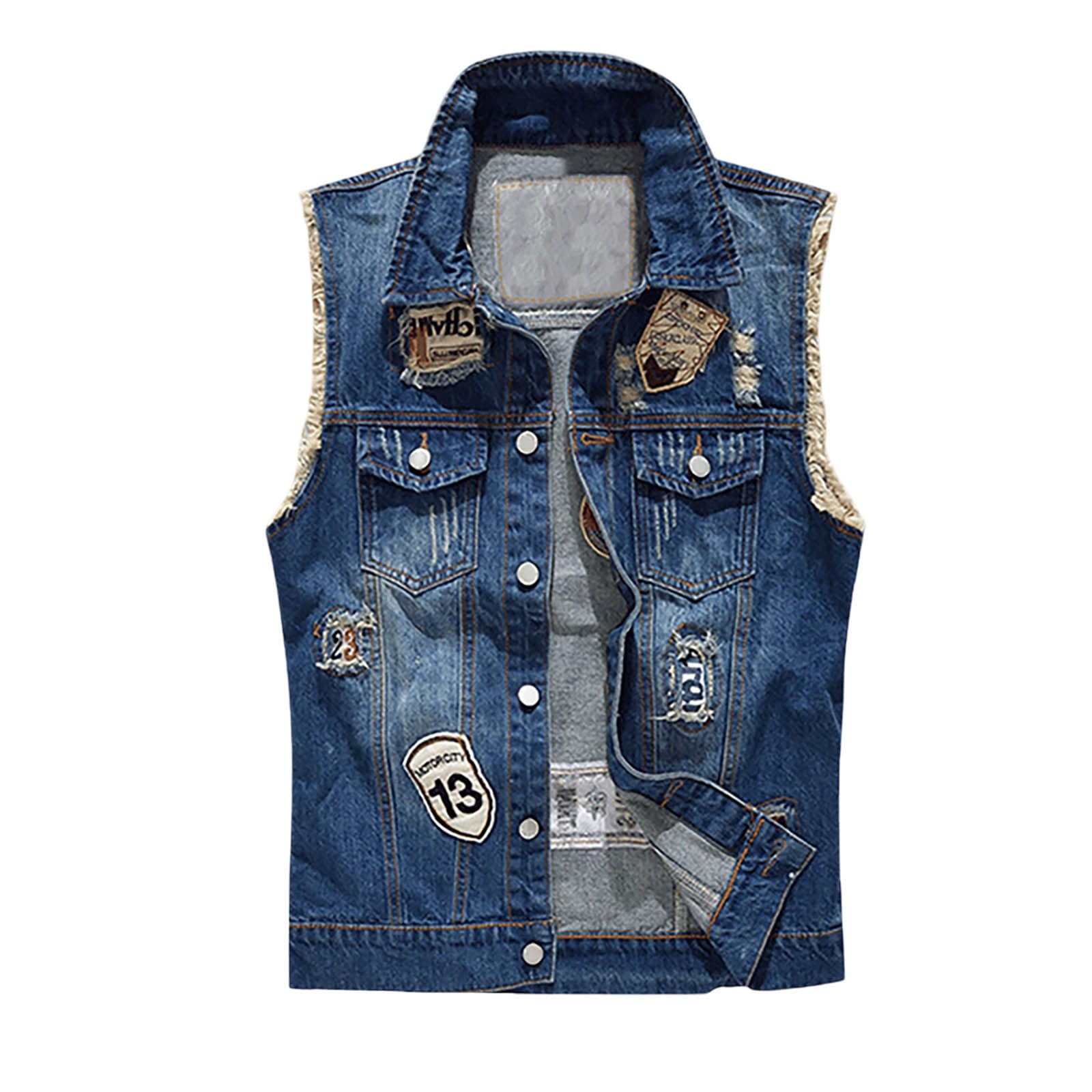 Chaleco vaquero para hombre estilo motero con bolsillos clásicos 8