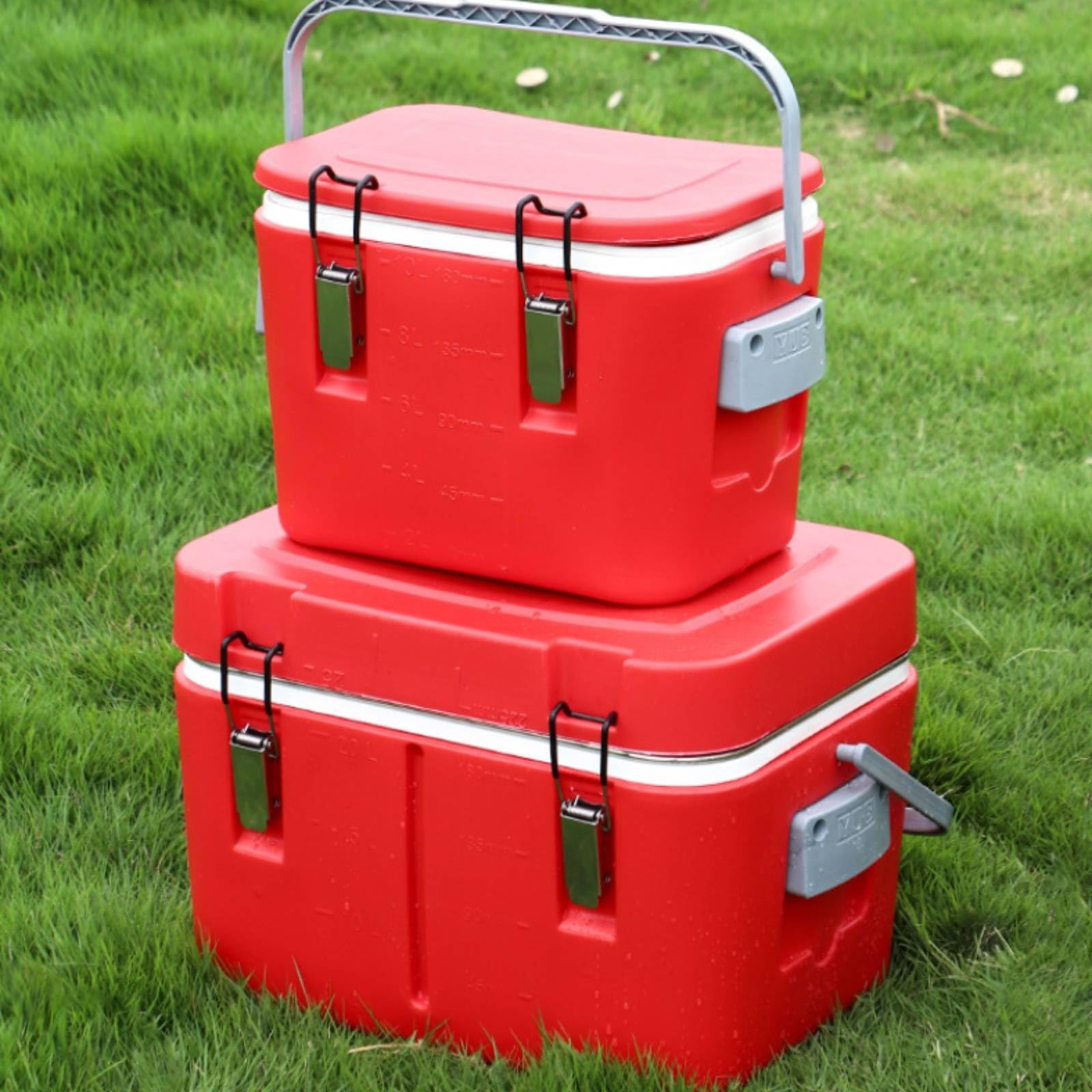 Isolierbox mit Edelstahleinsatz Isoliert Kühlbox mit Tragegriff Tragbar Isolierbehälter Metalldeckel für Autofahrten, Picknick