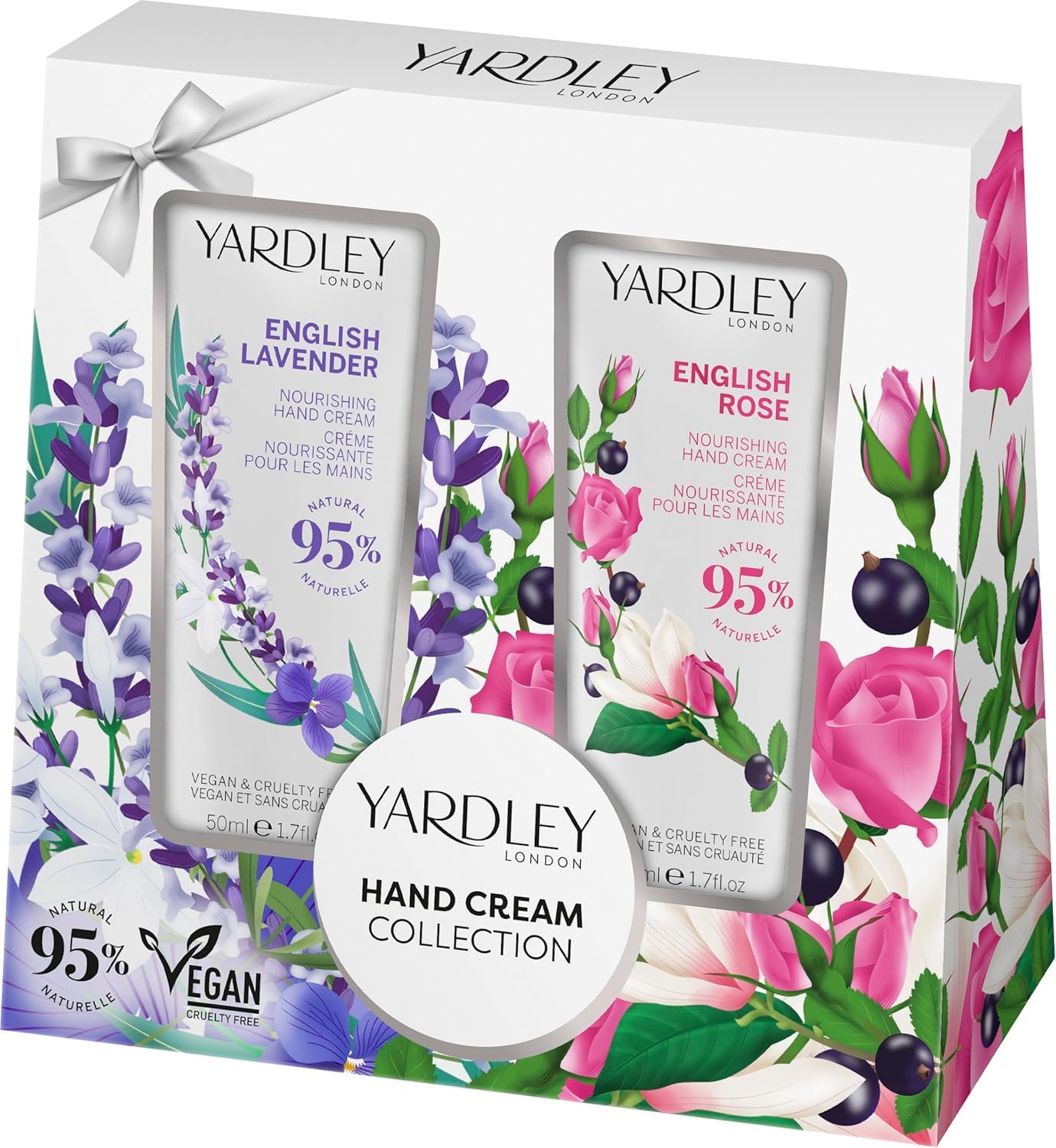 YardleyLondon English Lavender and English Rose Hand Cream Collection, with Patchouli for Moisturising and Hydrating Benefits 2x50ml