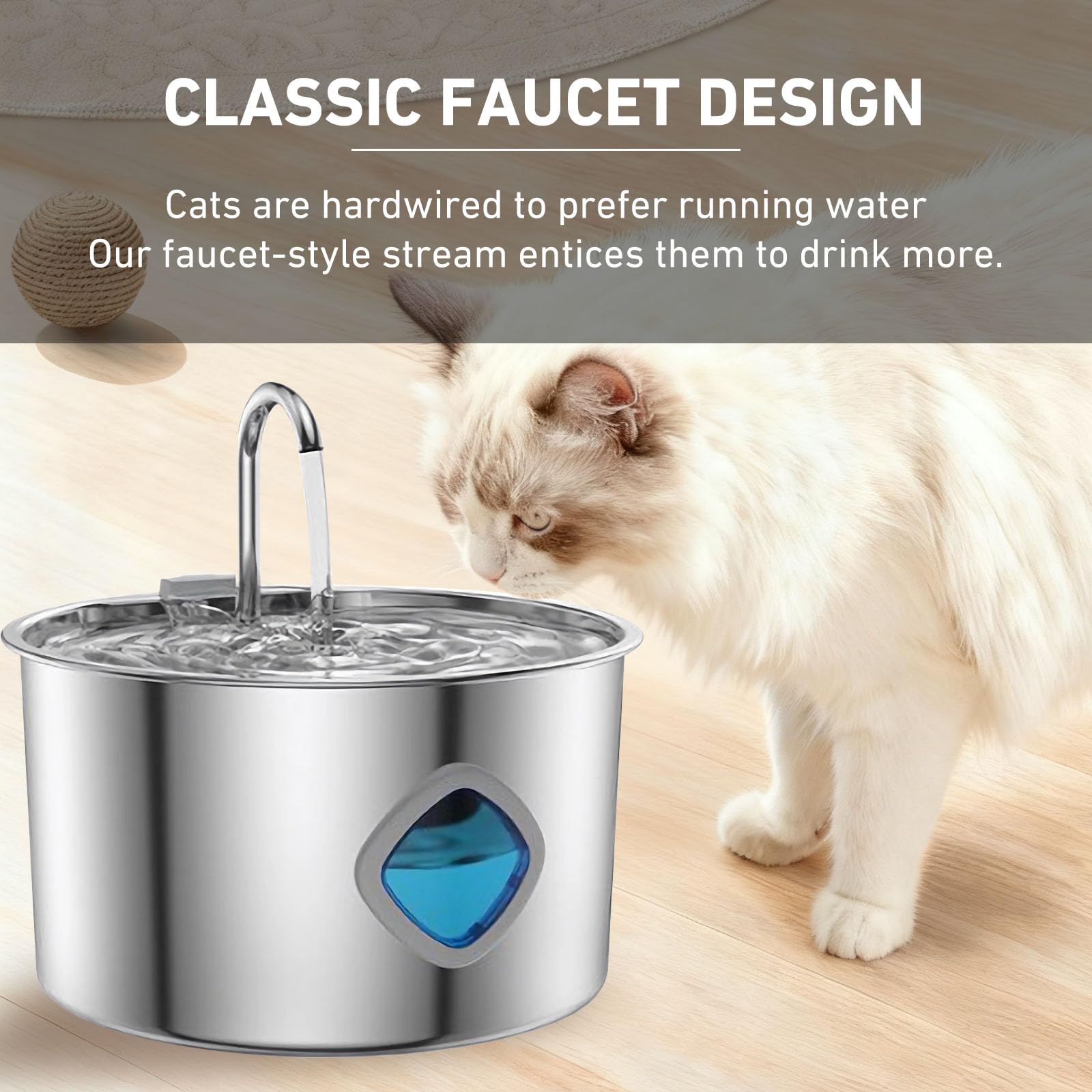 Cat Water Fountain Stainless Steel, 3.2L/108oz Pet Water Fountain for Cats & Small Dogs, Ultra-Quiet Indoor Drinking Fountain - image 8