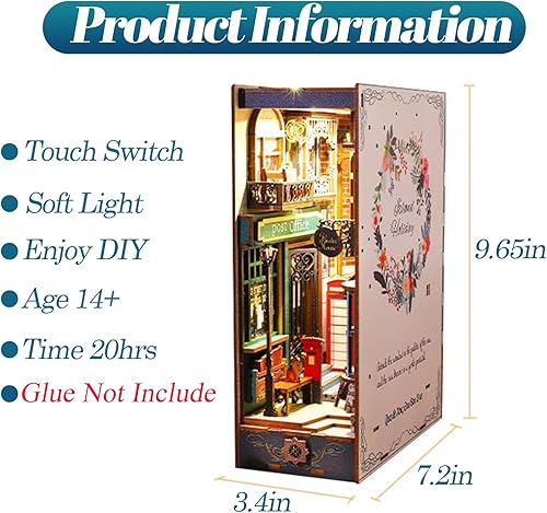 Miniatura 3 de ISSEVE Kit de rincón de libros, rompecabezas de madera 3D, kit de casa en miniatura para decoración de estante de rincón de libros, soporte mágico