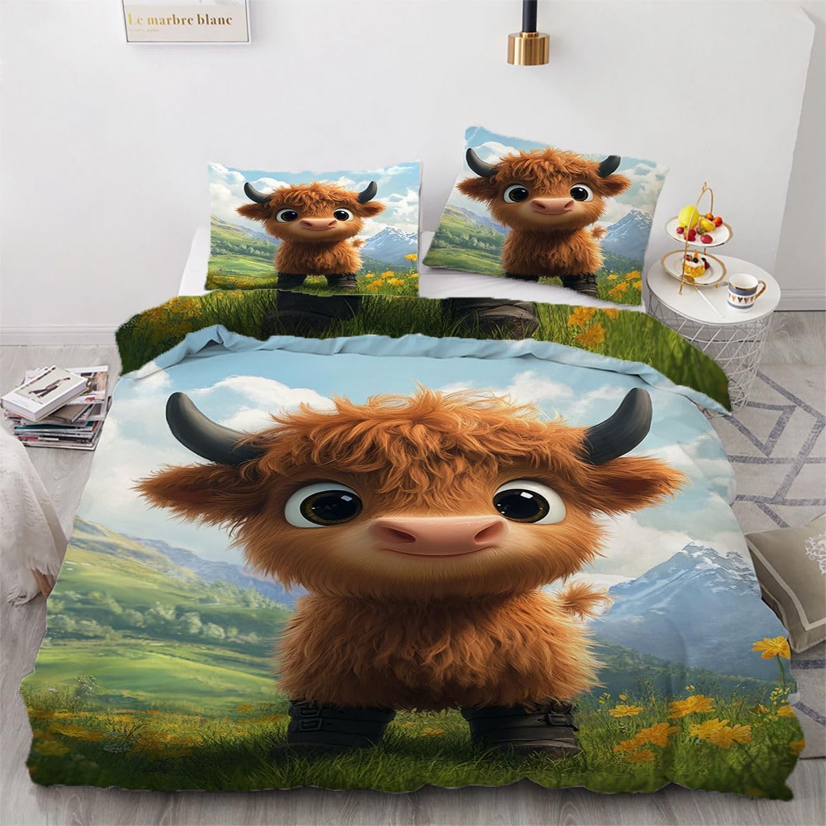 NDXRWDZR Double Duvet Cover Set Highland Cattle Duvet Cover with Zipper Closure Bedding for Aldults Kids Soft Hypoallergenic Microfiber Quilt Cover 200x200 cm + 2 Pillowcases 50x75 cm